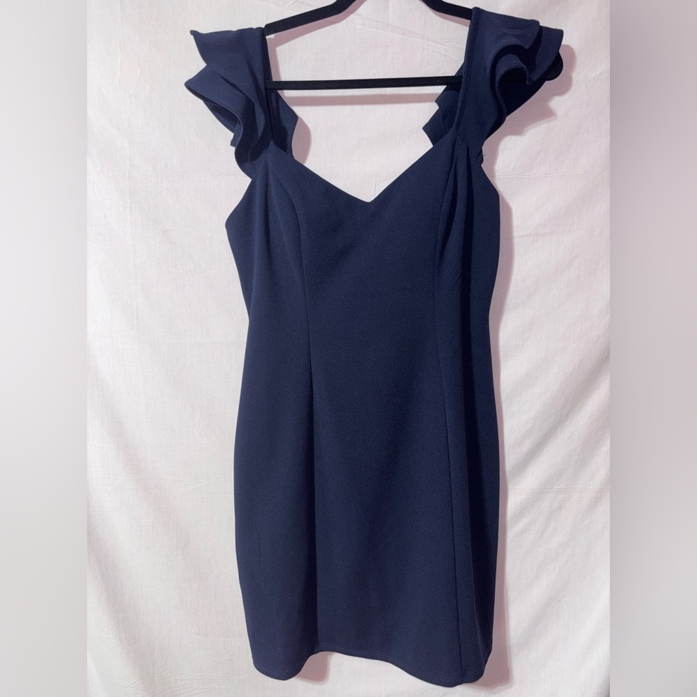 City Studio Navy Blue Mini Dress with Ruffle Sleeves